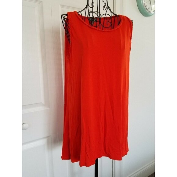 Neiman Marcus Tank Tunic Top Solid Orange Knit Self Fabric Braided Trim Women L - Picture 1 of 9